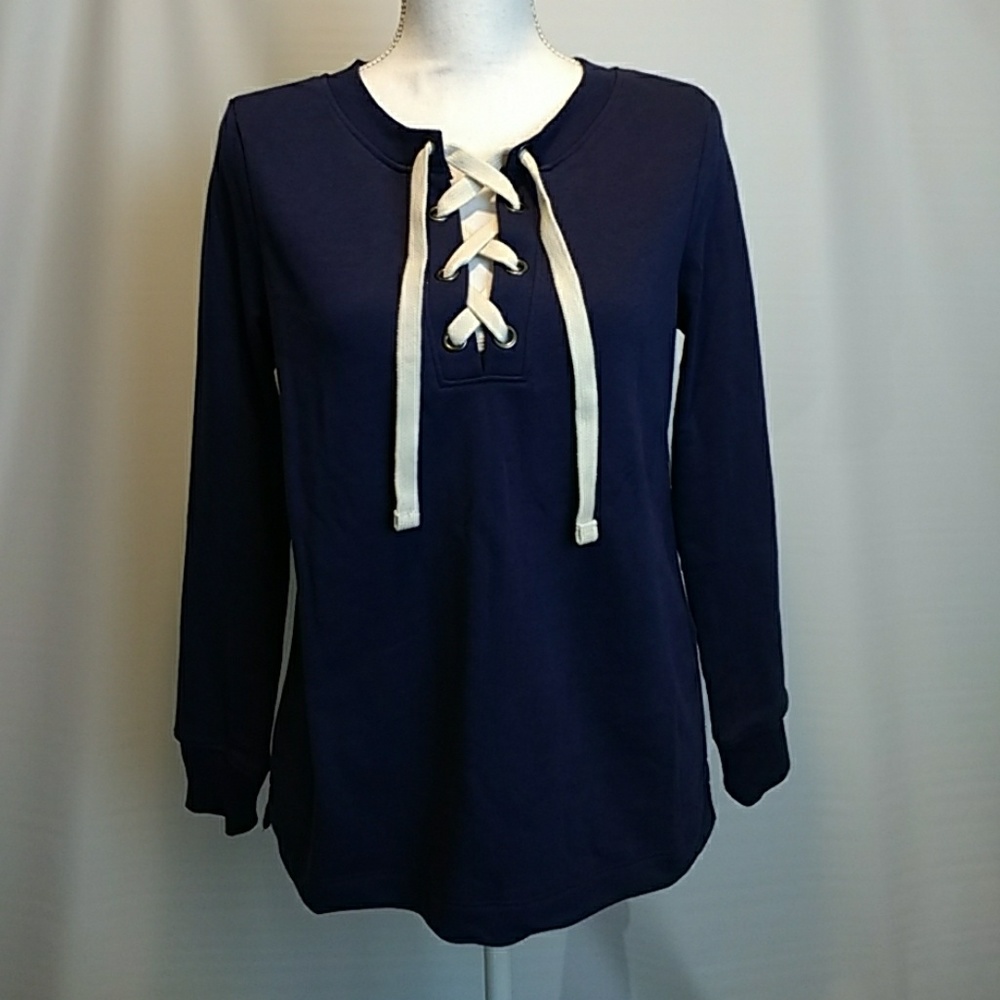Relaxed Lace-Up French-Terry Sweatshirt